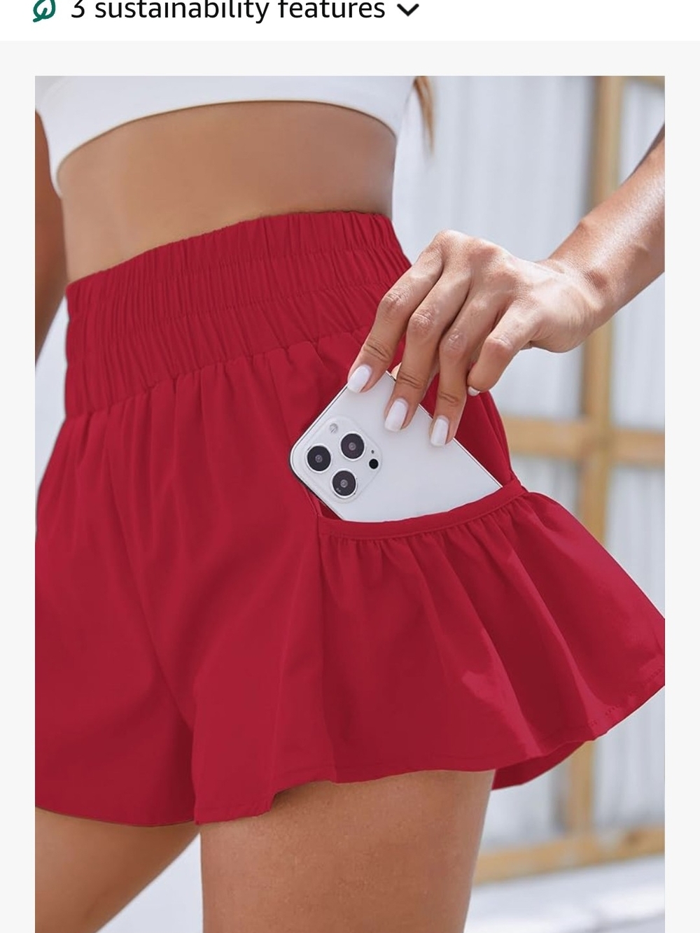 High-Waist Red Ruffle Active Shorts - Picture 3 of 6